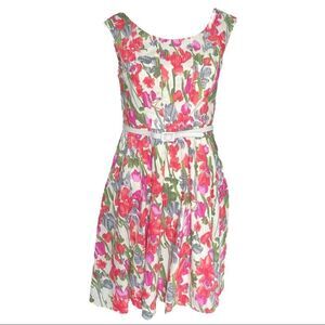 Donna Ricco Short A-Line Dress Sleeveless Vintage Pink Floral Belted Womens 2